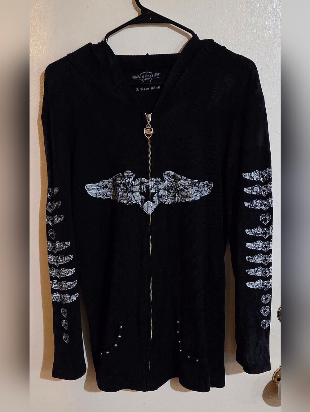 Y2K Vintage Sledge Black Grunge Full Zip Studded Hoodie Size 2X (Fits L/XL) NWOT